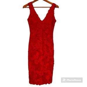Betsy & Adam Red Embroidered V-Neck Cocktail Dress Size 8